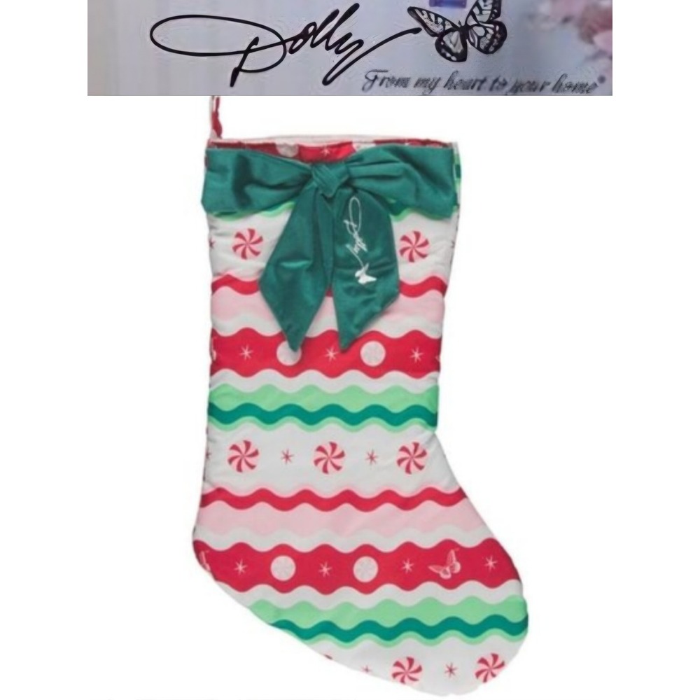 Dolly Parton Candy Cane Stripe & Peppermint Christmas Stocking